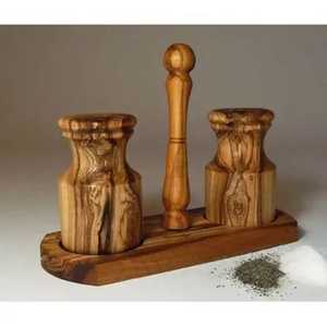 Premium Acacia Wood <b>Salt</b> and Pepper Shaker Set with Matching Wooden Stand Handcrafted Tabletop Seasoning Spice Cruet Collection - Product Image 1