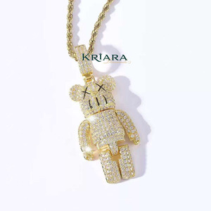 Pendentif Ours Cartoon en Argent 925 Plaqué Rhodium avec Moissanite Ronde Taille Brillant, Style Hip-Hop Unisexe pour Usage Quotidien - Product Image 4