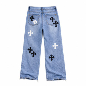 Jeans de mezclilla de corte recto de cintura media, lavado oscuro, con dobladillo vuelto, pantalones casuales juveniles para invierno, otoño y verano, color liso - Product Image 2