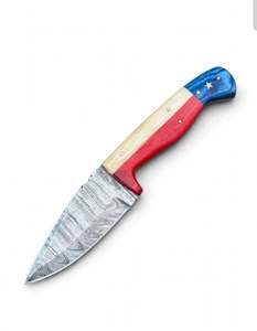 Outil utilitaire artisanal en acier de Damas à pointe de lance, manche à motif drapeau tricolore avec étoile incrustée - Product Image 2