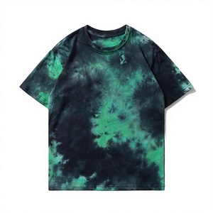 T-shirt graphique tie-dye épais tendance 180 g/m² en coton/fibre de bambou tricoté, couleur dégradée douce, unisexe, streetwear, impression personnalisée - Product Image 3