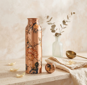 Bouteille d'eau en cuivre imprimée émail motif floral, bouteille isotherme en cuivre pour eau bouillante, bouteille d'eau potable, ustensile de cuisine - Product Image 6