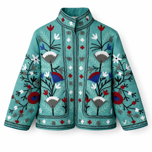 Chaqueta Bomber de Algodón Floral Hecha a Mano, Manga Larga, Cuello Alto, Bordado Kashmirí, Chaqueta para Mujer - Product Image 1