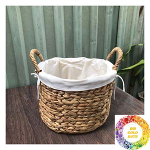 Petit panier rond en jacinthe d'eau, tissé à la main, en fibre naturelle, pour organiser bijoux, accessoires, plantes et articles ménagers - Product Image 4