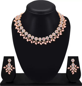 Parure de collier ras-du-cou de luxe ethnique avec fleurs en pierre rose, design feuille bohème, collier statement pour mariage, fiançailles, soirée, bijoux pour femme - Product Image 2