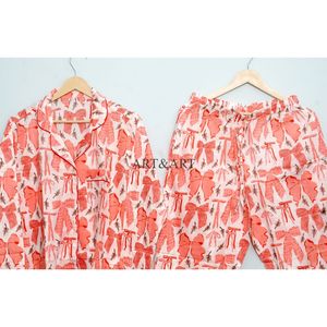 Ensemble de pyjama de luxe 100 % coton avec nœud imprimé, doux et confortable, idéal pour l'été, l'automne et le printemps, pour la nuit et la détente - Product Image 6
