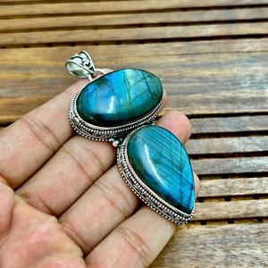 Pendentif en pierre précieuse labradorite en argent Sterling 925, bijoux de luxe faits à la main, collier élégant, cadeau pour femmes, bijoux fins - Product Image 2
