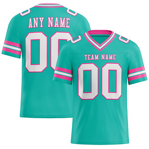 Custom Teal Pink American Football Jersey V-Neck Short Sleeve Sublimated Print Front Mesh Team <b>Name</b> Number Moisture Wicking - Product Image 1