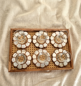 Bandeja decorativa floral con incrustaciones de nácar y juego de 6 posavasos para té, bandeja de decoración para mesa, posavasos para bebidas - Product Image 1