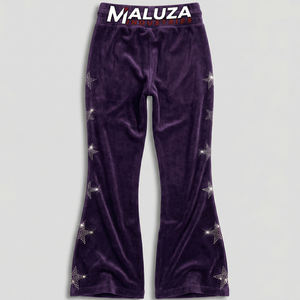 Leggings de Moda con Pedrería Personalizados para Mujer, Pantalones de Cintura Alta con Corte Acampanado, Estilo Urbano, Tela Elástica Morada, Transpirable y Cómoda - Product Image 2