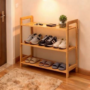 Scarpiera a 3 livelli in bambù naturale, dimensioni 26.38*9.68*20.28 pollici - Product Image 2