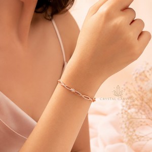 Elegant CZ <b>Bangle</b> Bracelet 925 Sterling Silver Rose <b>Gold</b> Plated Infinity Twist Hinged <b>Bangle</b> Custom Wholesale Jewelry - Product Image 4