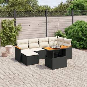 Conjunto de Sofá de Jardín con Reposabrazos Ajustables, Ratán Sintético Negro Grande, Reposabrazos Ajustables Grandes - Product Image 1