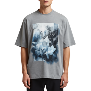 Luxury Men's Oversized Heavyweight Boxy Fit <b>T</b> <b>Shirt</b> Featuring <b>Frozen</b> Texture Graphic with Digital Print and Chenille Embroidery - Product Image 3