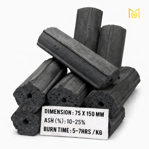 Briquettes de charbon de coco hexagonales, 5 heures de combustion, haute chaleur, faible teneur en cendres, combustible de qualité restaurant, faible humidité, fabricant - Product Image 2