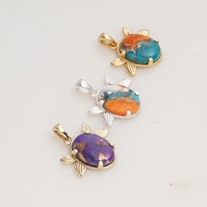 Purple Turquoise Sea Turtle Pendant Gold Tone Ocean Jewelry Natural Gemstone Marine Animal <b>Necklace</b> Gift for Women Her - Product Image 3