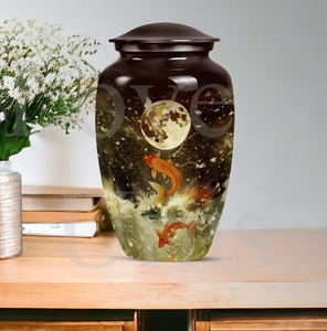 Serenity harbor abstract fish themed metal funeral urn cremation urn for human <b>ashes</b> decorative <b>keepsake</b> tribute - Product Image 4