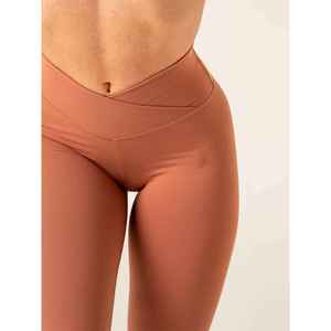 High Waist Full Length Solid <b>Brown</b> <b>Leggings</b> Seamless Knitted Stretch Breathable Sporty Women's Activewear - Product Image 2
