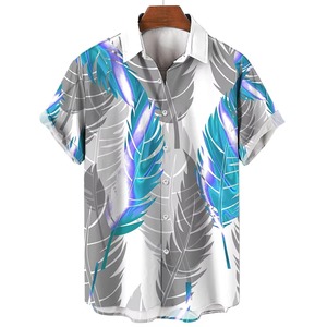 Men's Hawaiian <b>Shirt</b> V-neck <b>Short</b> <b>Sleeve</b> Knitted Digital Printed <b>Button</b>-<b>Up</b> Loose Fit Summer Casual Surf Pattern 100% Cotton - Product Image 2