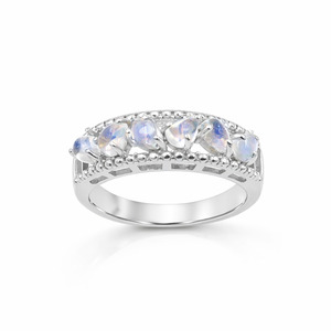 แหวนเงินแท้ 925 ประดับมูนสโตนทรงหยดน้ำหกเม็ด ดีไซน์มินิมอล ชุบทองและโรเดียม รับรองโดยผู้ตรวจสอบอิสระ - Product Image 6