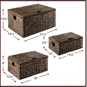 High Quality Eco-Friendly Rustic Water Hyacinth Set 3 Woven Multifunction <b>Storage</b> <b>Baskets</b> Lid Multi-Purpose Customized Color - Product Image 2