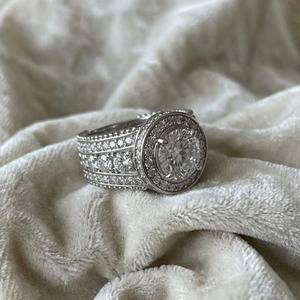 Round Cut Moissanite Diamond Halo Engagement <b>Ring</b> Hip Hop Style Men's Wedding <b>Ring</b> for Gift <b>Iced</b> Out 925 Sterling Silver Jewelry - Product Image 4