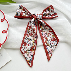 <b>Red</b> Series Flowers Bag Handbag Handle Ribbon <b>Scarf</b> Hair Head Band Neck <b>Scarf</b> Neckerchief <b>Scarf</b> Handle Wrap Silk Ribbon for Women - Product Image 5