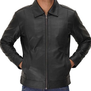 Fashionable Trend High-quality Slim-fit <b>Zip</b> <b>up</b> 100% Leather <b>Jacket</b> Attractive Black Ivory Full-grain Leather <b>Jacket</b> for Men - Product Image 1