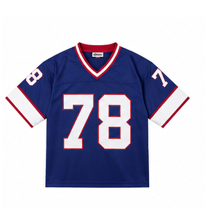 Custom American Football Jersey Mandarin Collar Short Sleeve Breathable Mesh Sport Apparel Unisex Plus Size Printed Adult Blue - Product Image 1