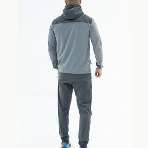 Survêtement gris pour homme avec blocs de couleur, capuche et fermeture éclair intégrale, poches latérales, coupe classique, tenue sportive d'automne - Product Image 2