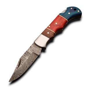 Couteau de poche pliant en acier Damas fait main sur mesure, lame haute dureté, pour la chasse, le camping, l'EDC, tactique, OBM/ODM - Product Image 1