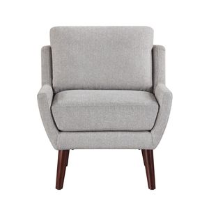 Sedia d'Accento Grigia con Gambe in Legno Massello, Rivestimento in Ciniglia Resistente, Stile Confortevole, Arredamento Contemporaneo per Soggiorno - Product Image 3