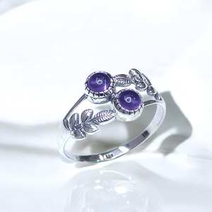 แหวนเงินดีไซน์ใบไม้ทำมือ สไตล์โบโฮ ประดับด้วยพลอยอเมทิสต์ มูนสโตน และลาบราดอไรต์ ราคาขายส่ง - Product Image 4