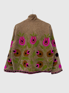 Veste en velours brodée à la main avec des motifs floraux, manches longues, col montant, style chic prairie pour adultes, tenue d'automne - Product Image 5