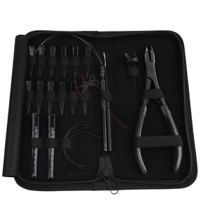 Kit de herramientas para extensiones de cabello con pinzas de cocodrilo negras, anillo separador de cabello negro, alicates mate para extensiones de cabello, agujas en forma de C - Product Image 1