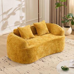 Divano curvo giallo a due posti con braccioli per piccoli spazi, include due cuscini - Product Image 6