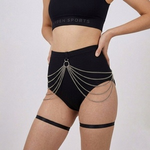 HYPEN SPORTS Women's Mid Waist Yoga Shorts Canvas Chain-Link <b>Booty</b> Dance Solid Sporty Gym Workout Active Butt Lifting Skinny Fit - Product Image 3