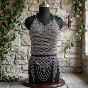 <b>Silver</b> Plated Stainless Steel Chainmail Top With Fringe Detail Fashion Armor Clothing - Product Image 2