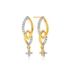 Pendientes Minimalistas de Oro Amarillo de 14K con Diamantes Cultivados en Laboratorio en Forma de Hoja, Diseño Geométrico y Acento de Diamantes CZ AAA - Product Image 3