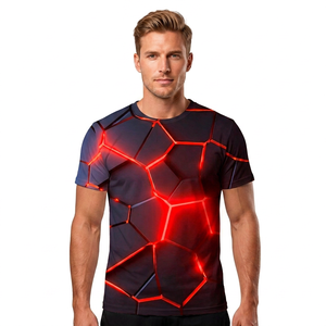 Men's <b>Geometric</b> Pattern Short Sleeve T-<b>Shirt</b> O-Neck Slim Fit Breathable Knitted Polyester Casual Style - Product Image 5