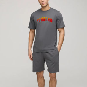 Nuevo Conjunto Deportivo para Hombre 2026, 100% Algodón, con Logotipo Personalizado Impreso en DTF, Color Gris Sólido, Ropa Deportiva Urbana de 2 Piezas - Product Image 1