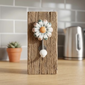 Ceramic Daisy Flower Wall <b>Hook</b> with <b>Black</b> Metal <b>Hook</b> Eco-Friendly & Waterproof Vintage Style for Clothing Storage Cute Decor - Product Image 4