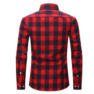 Chemise à carreaux à manches longues pour homme, vert et noir, en coton, style décontracté automne, avec logo personnalisé au choix. - Product Image 2