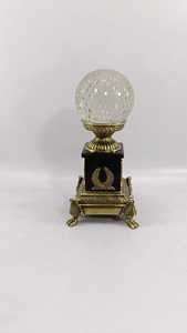 A stunning set of 3 vintage-style aluminum decorative stands featuring faceted <b>crystal</b> <b>spheres</b> on sturdy, ornate pedestals - Product Image 6