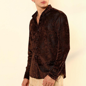 High Quality Custom Designed Men's Long Sleeve Velvet Shirts Luxury Stylish Casual Wear Men Velvet Shirt For <b>Boys</b> - Product Image 3