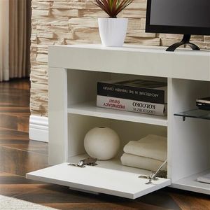 Alto bianco lucido Morden LED-Lit TV Stand assemblato per salotto o camera da letto mobile anteriore alto bianco lucido - Product Image 6