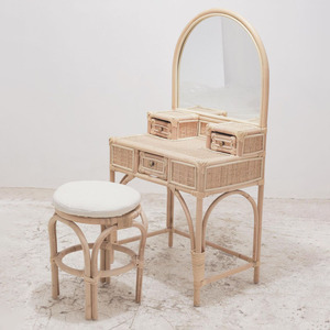 100% Natural Rattan Makeup Vanity <b>Dressing</b> <b>Table</b> with Chair Bedroom Furniture Luxury Wholesale to Export - Product Image 6