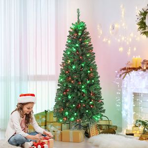 Albero di Natale Artificiale Slim da 1,5 m con Luci Sincronizzate Fai-da-te e Telecomando, Decorazioni Natalizie Colorate - Product Image 2