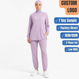 Custom 260GSM 3 Piece <b>Modest</b> Athletic Wear <b>Set</b> Raglan Top Jogger Performance Hijab OEM Wholesale - Product Image 1
