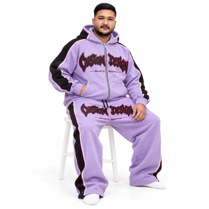 Ensemble de survêtement personnalisé pour homme, avec sweat à capuche zippé en polaire et pantalon de survêtement large, détails en strass, style streetwear, hiver, deux pièces - Product Image 1